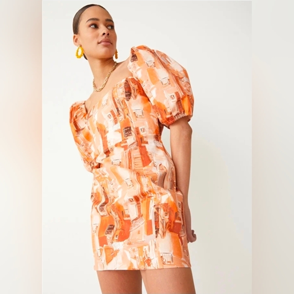 & Other Stories Orange Patterned Midi Dress - Picture 3 of 5
